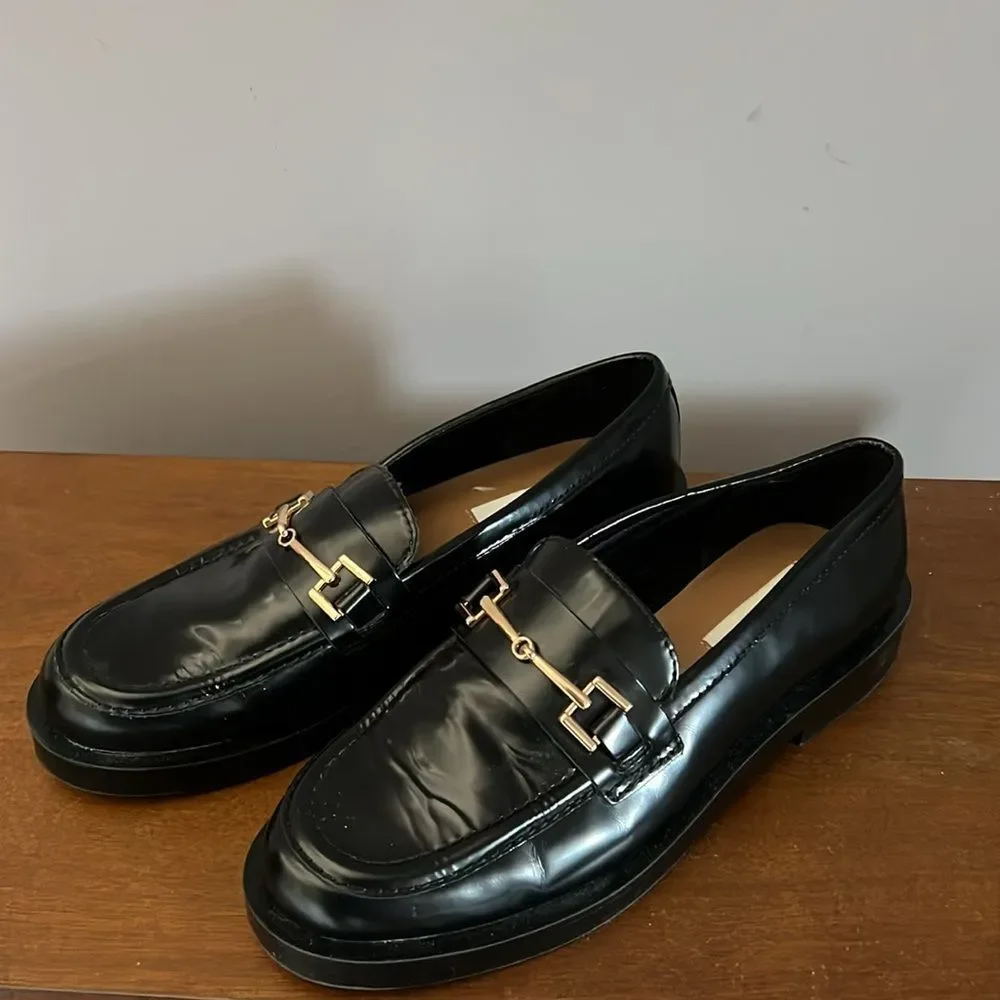 H&M Black Leather loafer with gold accents